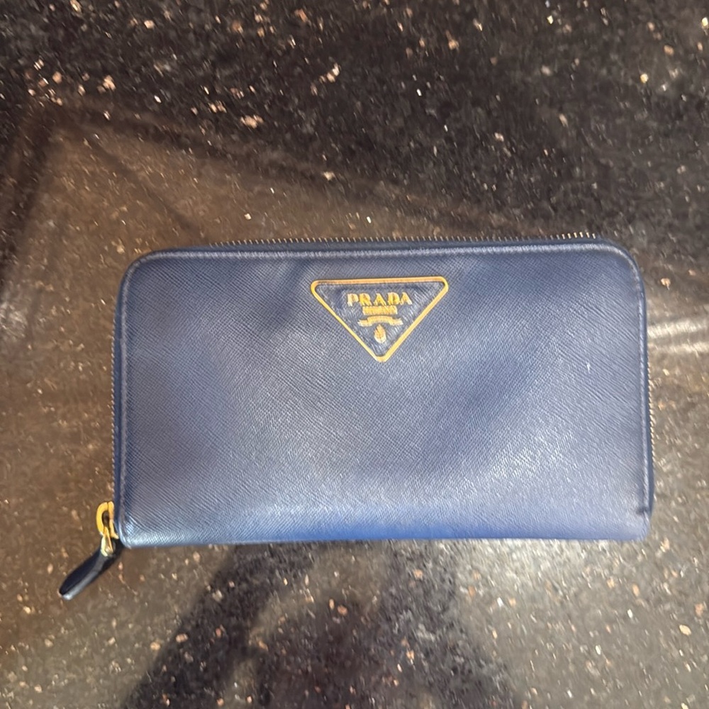 Prada Saffiano Leather Wallet in Blue